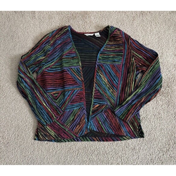 VTG Laura Ashley Womens Rainbow Striped Mesh Cardigan Large Multicolor Neon 90s - Picture 5 of 5